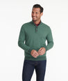 Model wearing a Green Merino Wool Mockneck Sweater