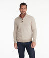 Model wearing a Tan Merino Wool Mockneck Sweater