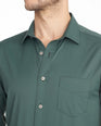 Model wearing a Dark Green Wrinkle-Free Performance Gironde Shirt