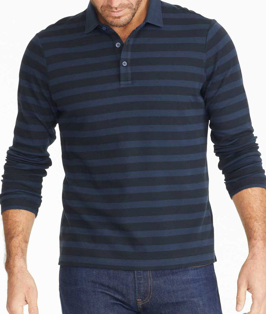 Model wearing a Striped Long-Sleeve Polo