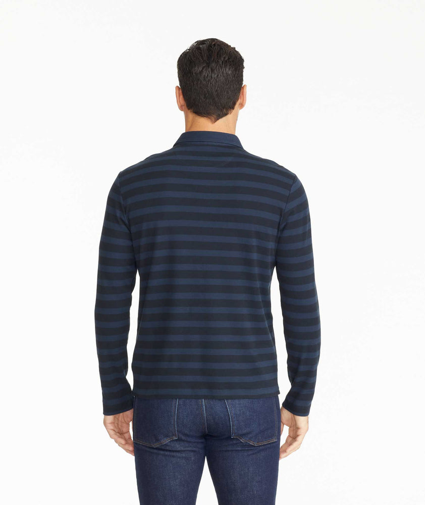 Model wearing a Striped Long-Sleeve Polo