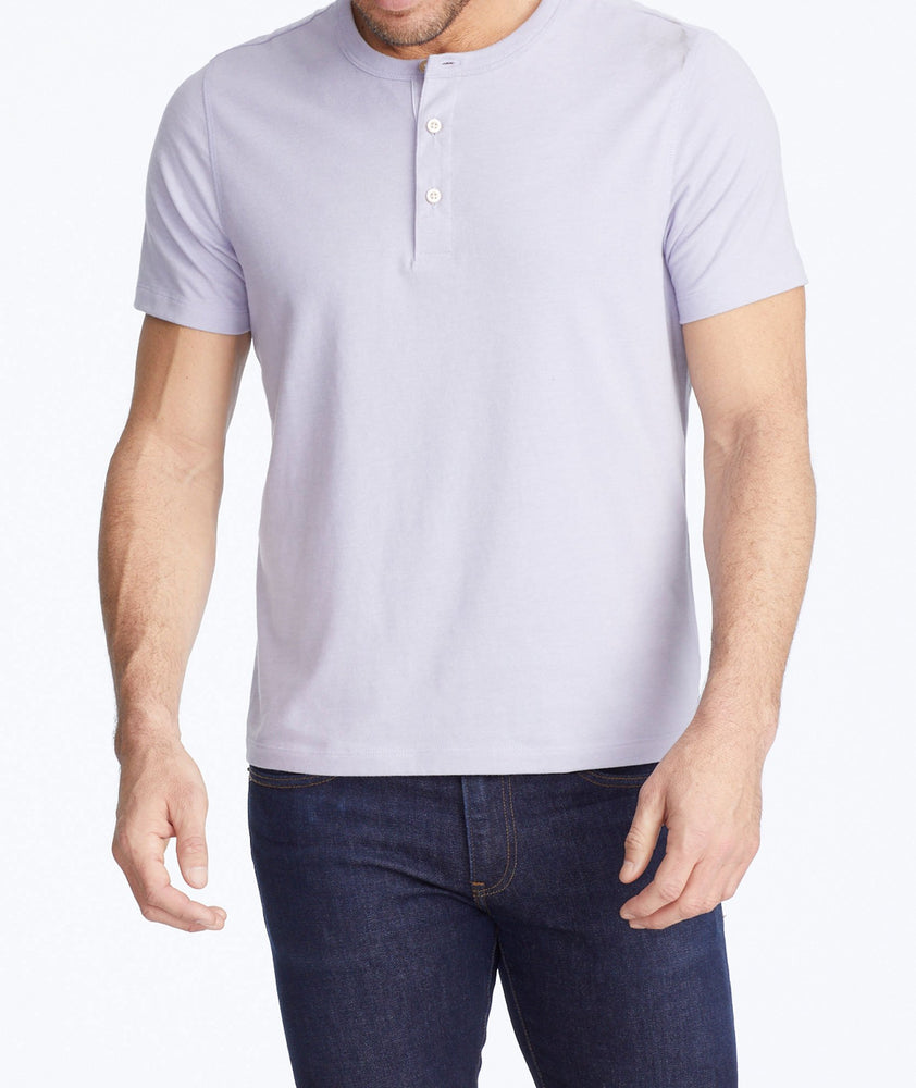 Model wearing a Purple Ultrasoft Short-Sleeve Henley