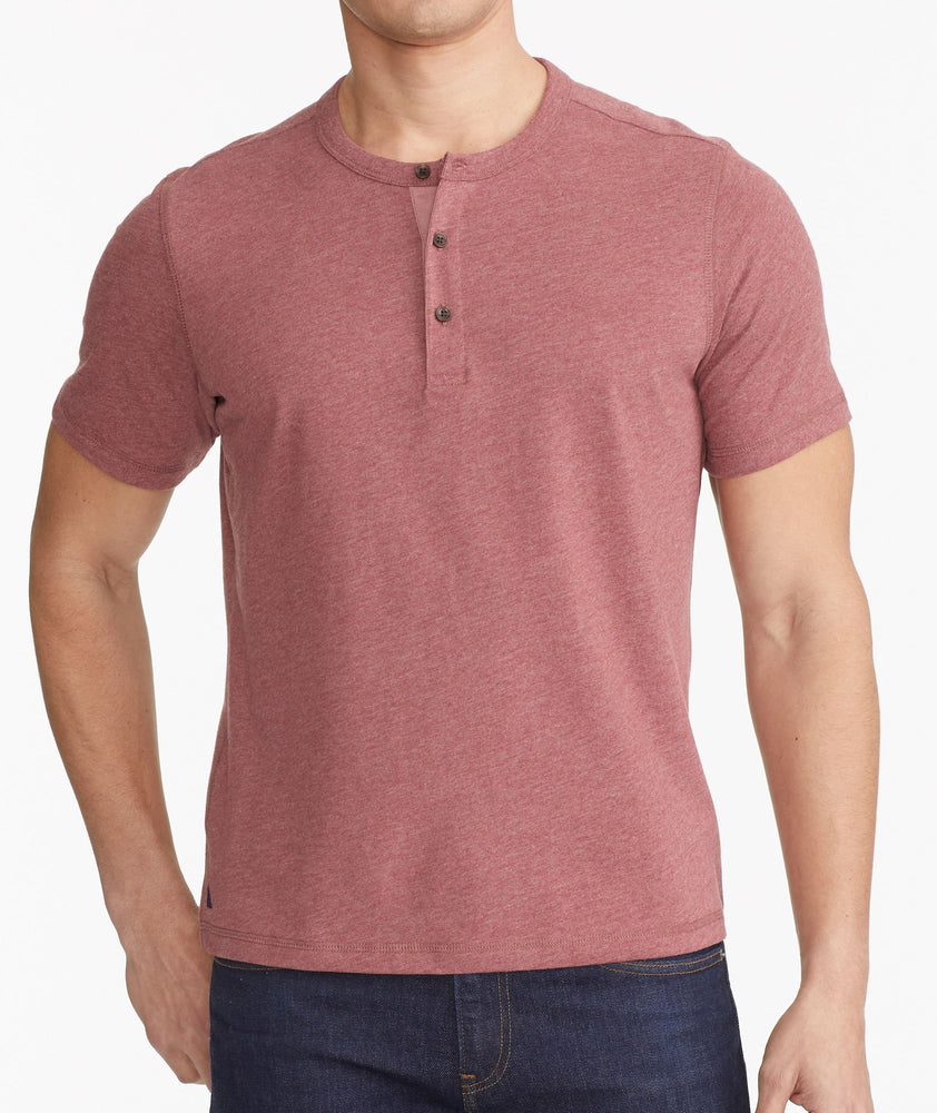 Model wearing a Dark Red The Ultrasoft Short-Sleeve Henley