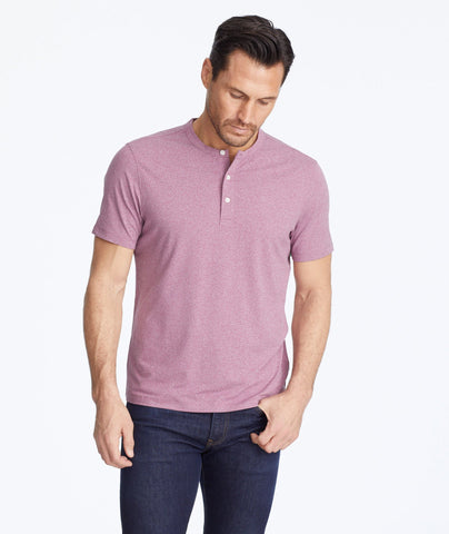 Model wearing a Red Short-Sleeve Performance Henley