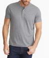 Model wearing a Grey Short-Sleeve Performance Henley