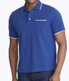 Model wearing a Dark Blue Bar Harbor Tipped Pique Polo