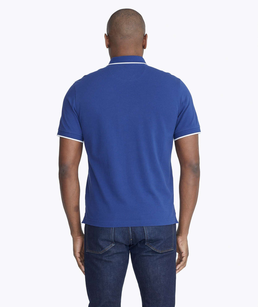 Model wearing a Dark Blue Bar Harbor Tipped Pique Polo