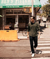 Model wearing a Dark Grey Long-Sleeve Pocket Tee