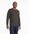 Model wearing a Dark Grey Long-Sleeve Pocket Tee