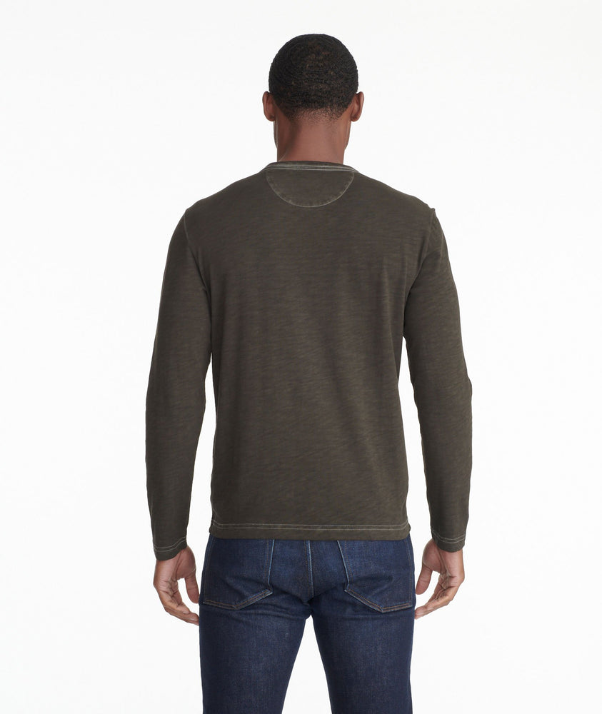 Model wearing a Dark Grey Long-Sleeve Pocket Tee