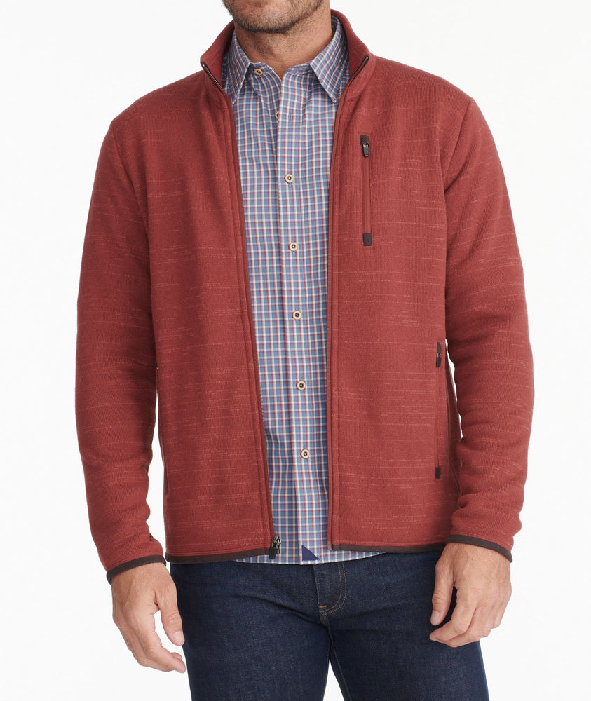 Model wearing a Red Supersoft Full-Zip Fleece