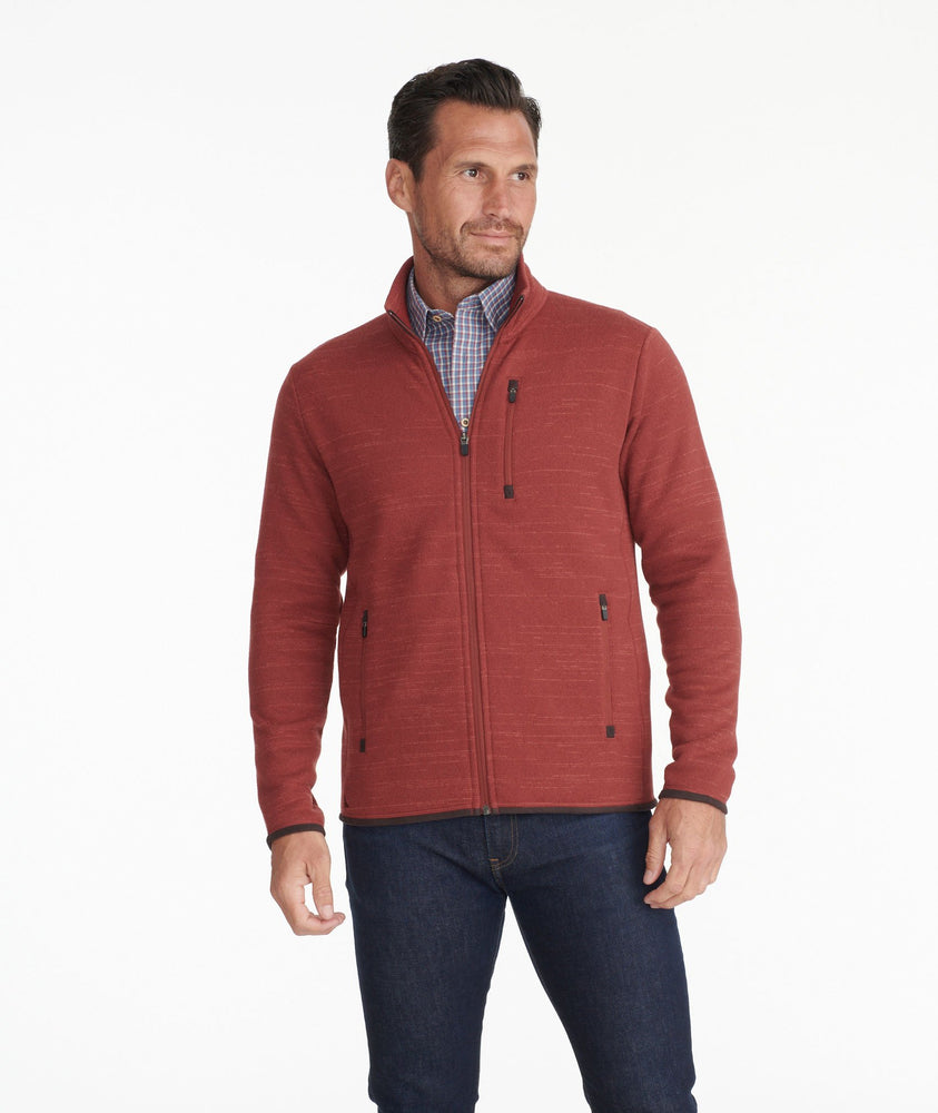 Model wearing a Red Supersoft Full-Zip Fleece