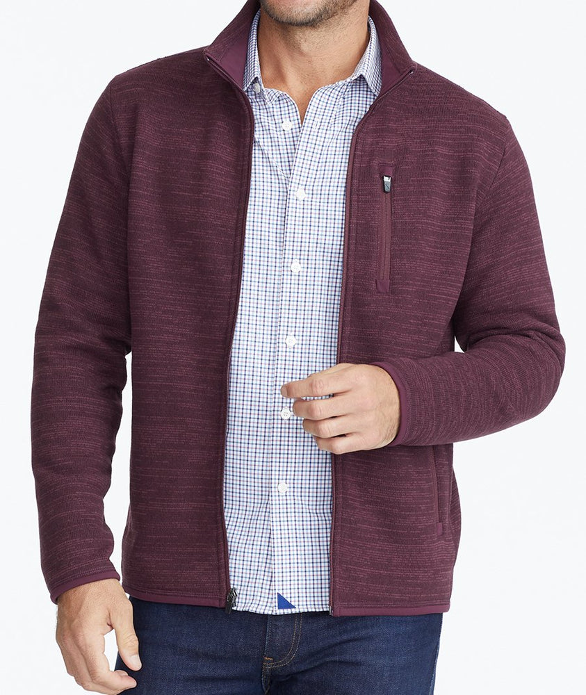 Model wearing a Dark Red Fleece Full-Zip