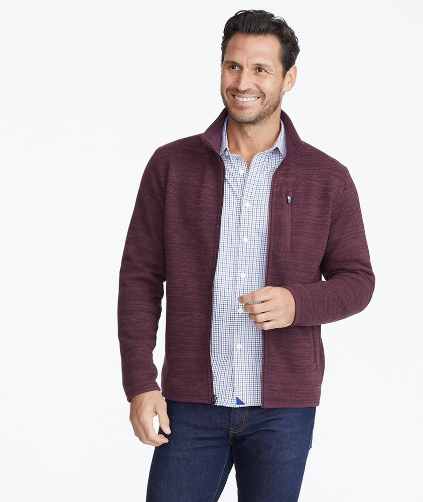 Model wearing a Dark Red Fleece Full-Zip