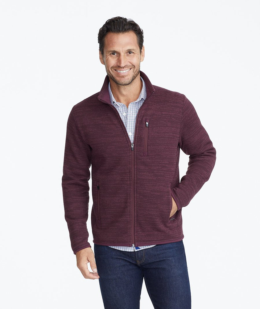Model wearing a Dark Red Fleece Full-Zip
