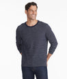 Model wearing a Navy Striped Long-Sleeve Tee