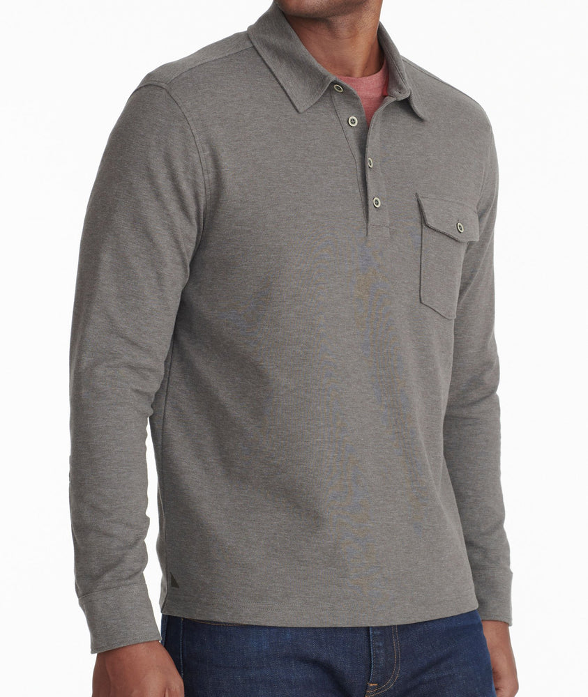 Model wearing a Dark Grey Heavyweight Long-Sleeve Polo