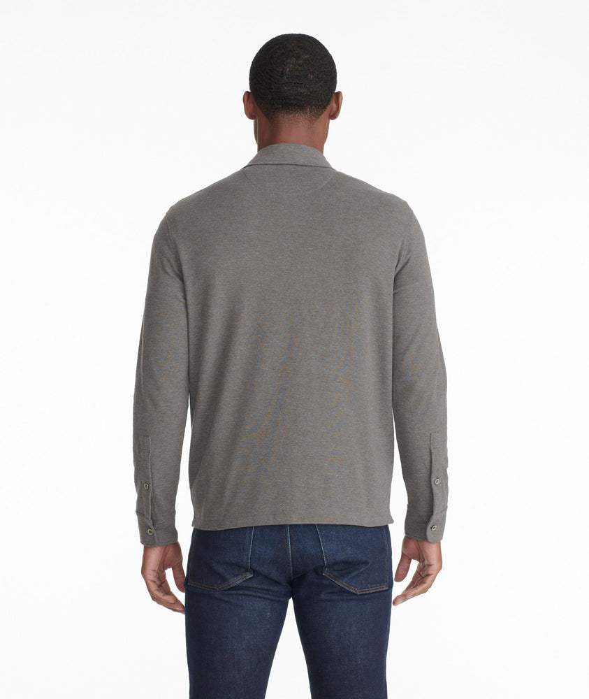 Model wearing a Dark Grey Heavyweight Long-Sleeve Polo