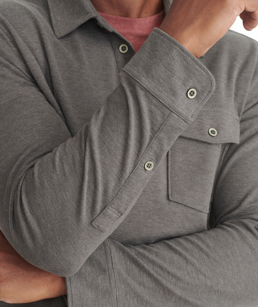 Model wearing a Dark Grey Heavyweight Long-Sleeve Polo