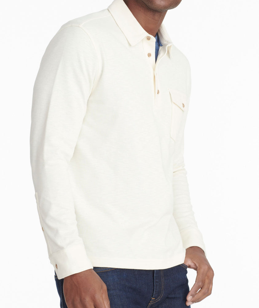 Model wearing a White Heavyweight Long-Sleeve Polo