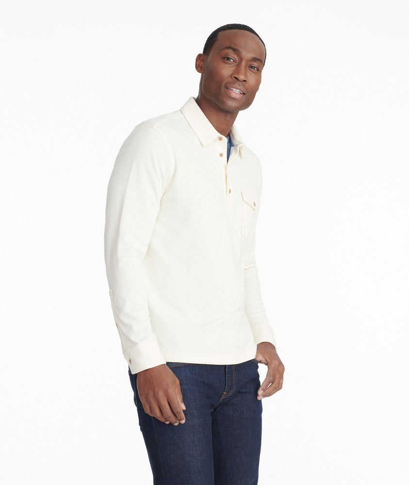 Model wearing a White Heavyweight Long-Sleeve Polo