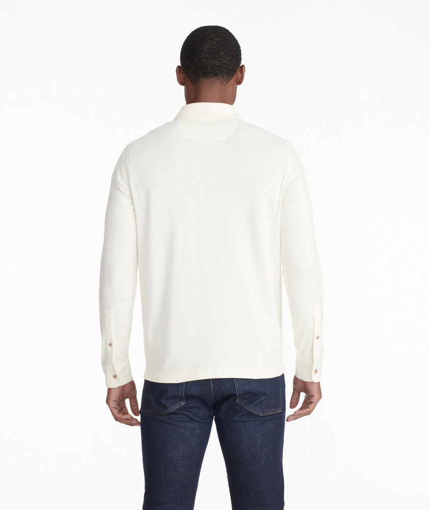 Model wearing a White Heavyweight Long-Sleeve Polo