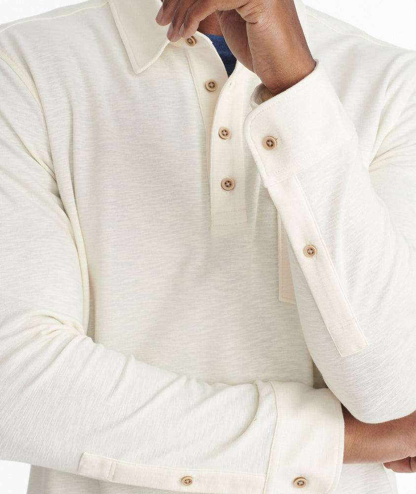 Model wearing a White Heavyweight Long-Sleeve Polo