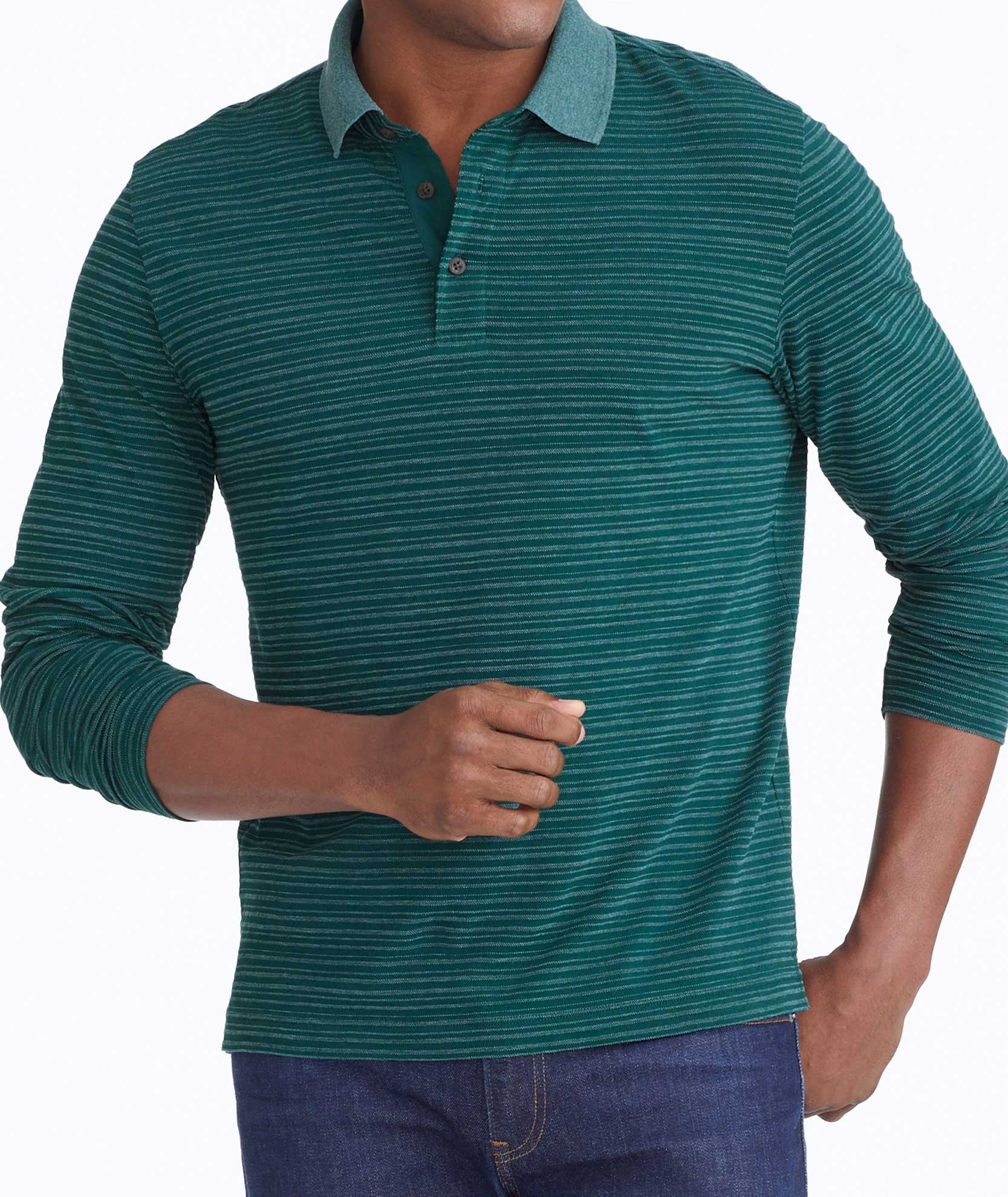 Green striped long sleeve polo Clearance