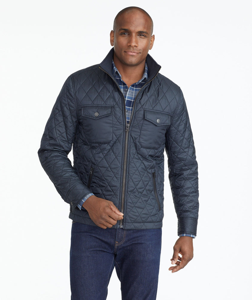 Model wearing a Dark Grey Quilted City Jacket