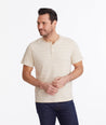 Model wearing a Tan Multistripe Short-Sleeve Henley