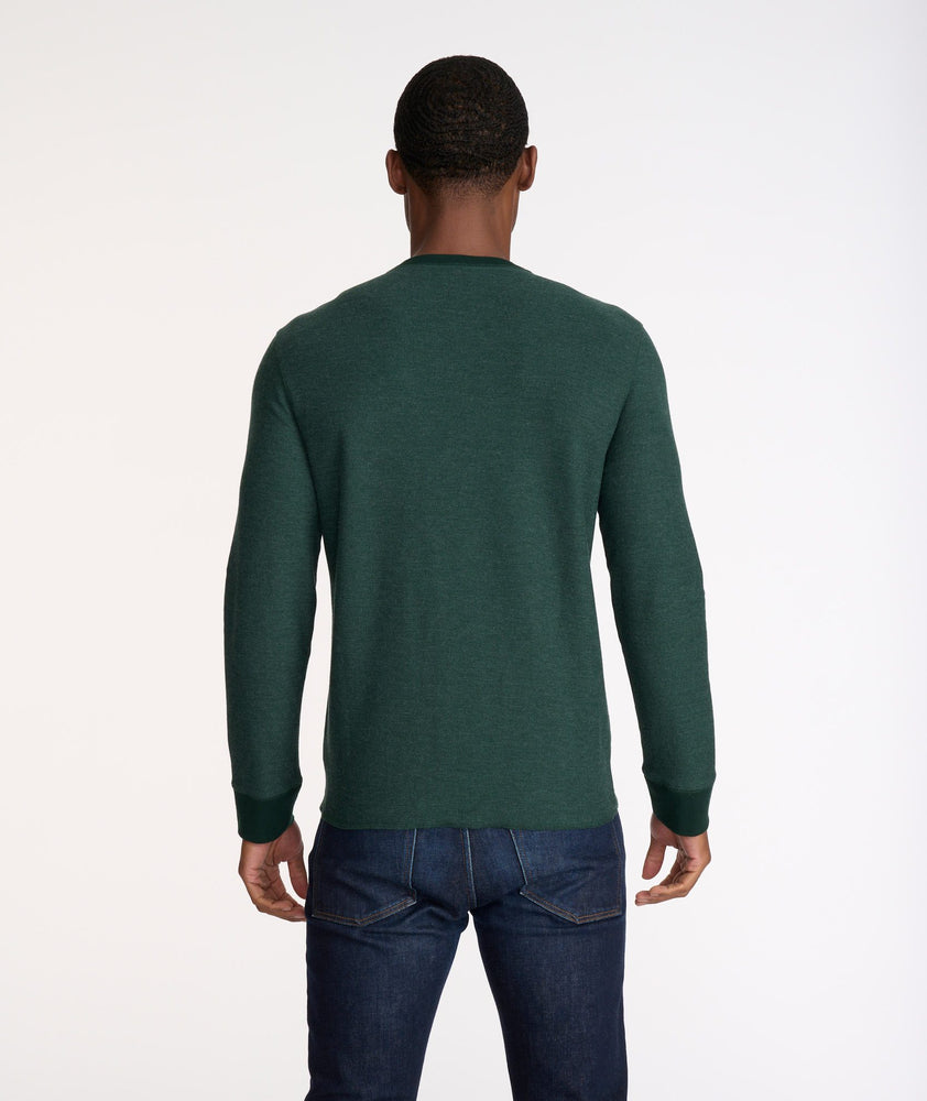 Model wearing a Green Textured Long-Sleeve Henley