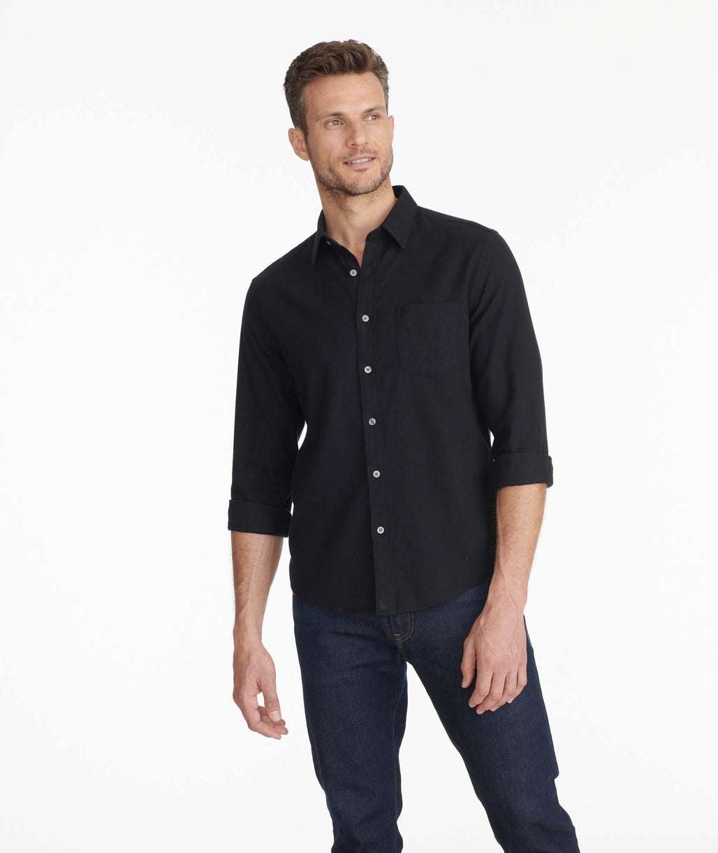 Model wearing a Black Flannel Sherwood Shirt