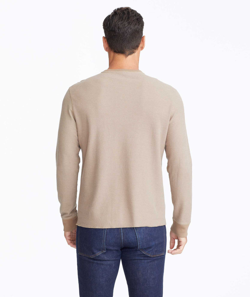 Model wearing a Tan Textured Long-Sleeve Henley