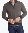 Model wearing a Brown Button-Neck Merino Sweater