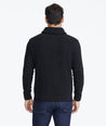 Model wearing a Black Donegal Shawl Collar Sweater