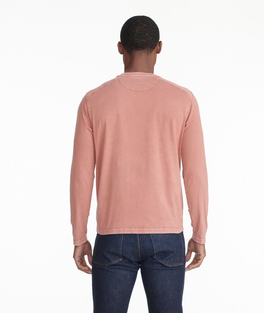 Model wearing a Light Red Long-Sleeve Pima Cotton Henley